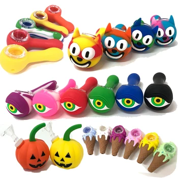 

Fashion Creative Design Colorful Cartoon Silicone Glass Tobacco Pipe Smoking accessories Random Color *