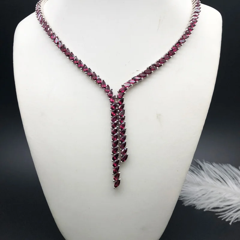 rhodolite necklace Новинка, Длинное Элегантное ожерелье, 149 шт., натуральный драгоценный камень, родолит с 925 серебром, хорошее ювелирное изделие, свадебный подарок для девочки - Цвет камня: rhodolite necklace
