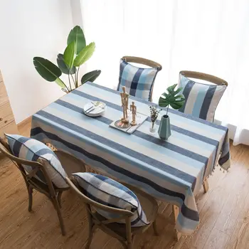 

SUCSES Striped Waterproof Tablecloth with Tassel Dust-Proof Rectangular Table Cloth Party Wedding Banquet Decor Table Cover
