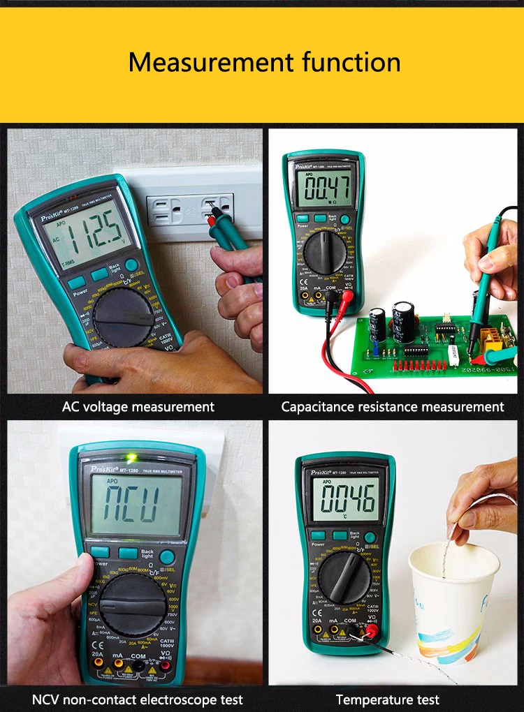 Proskit True RMS Профессиональный цифровой мультиметр с подсветкой ЖК-дисплей температура тестер-Транзистор тестер Конденсатор тестер метр