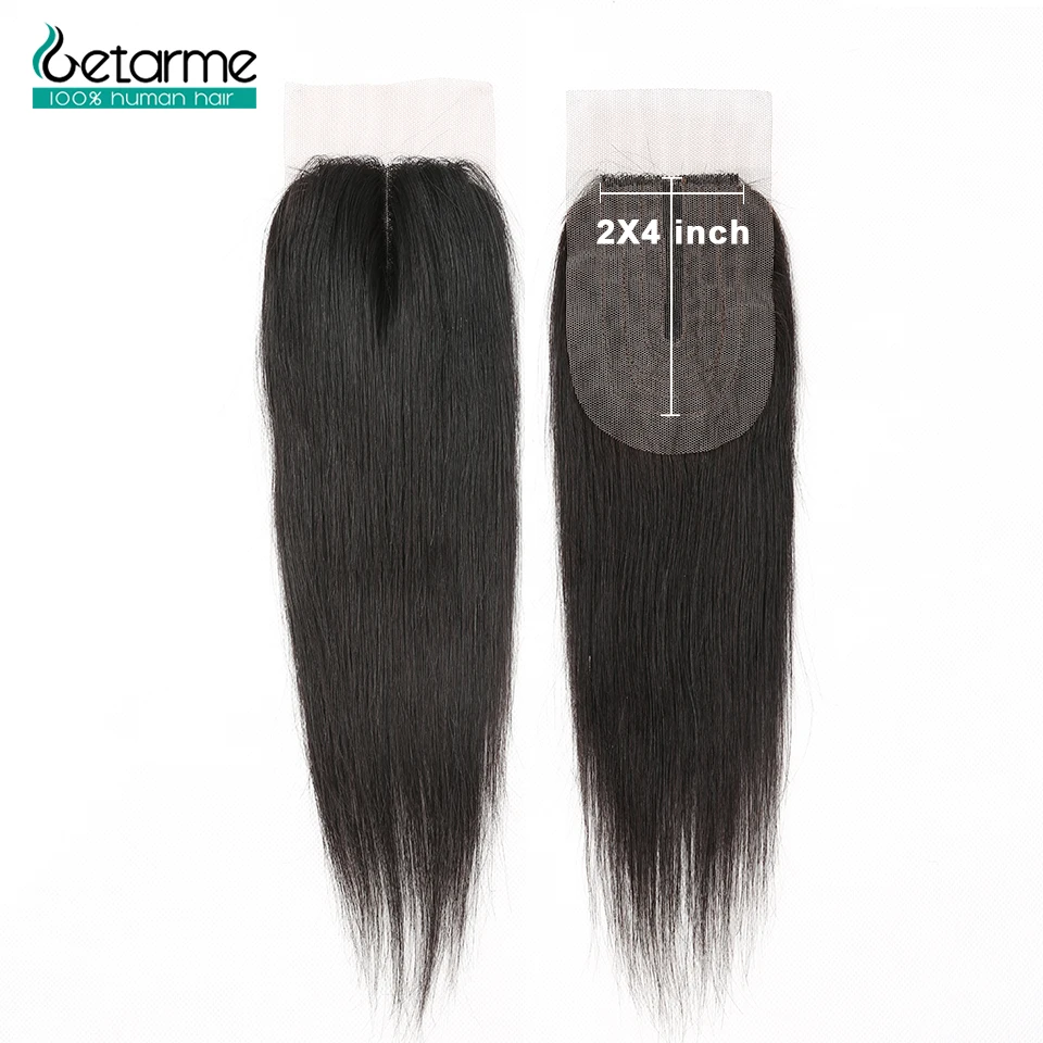 Cierre de cabello humano brasileño para mujer, accesorio liso de 2x4 con encaje, no Remy, cierre con división central
