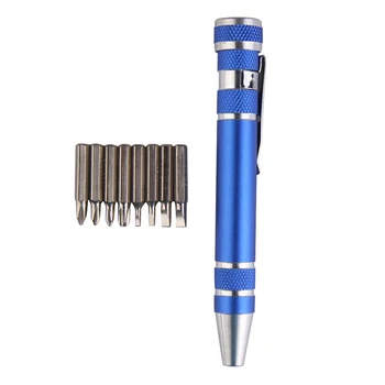 

9PCS Aluminum Non-slip Engraved Precision Pen Screw Driver Set Mobile Tool , blue