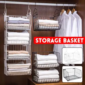 

Iron Storage Basket Foldable Kitchen Storage Organizer With Hook Fruit Storage Holder Clothes Storage Basket Storage Rack