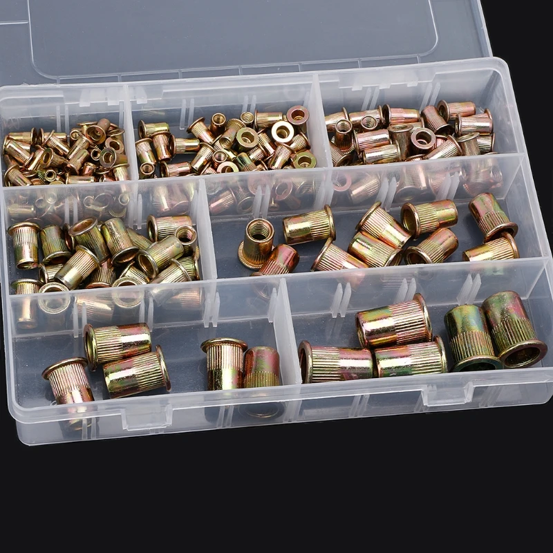 

165PCS M3 M4 M5 M6 M8 M10 M12 Zinc Plated Knurled Rivet Nuts Flat Head Threaded Y1QB