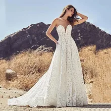

Luxury A-line Wedding Dresses V Neck Beaded Glamorous Tulle Gowns Sleeveless Sexy High Split Robe De Mariée Tailor-Made