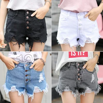 

Gao Waist Cowboy Shorts Female Summer Loose Wide Leg Student Slim Shorts Big Code Burr Thin Section