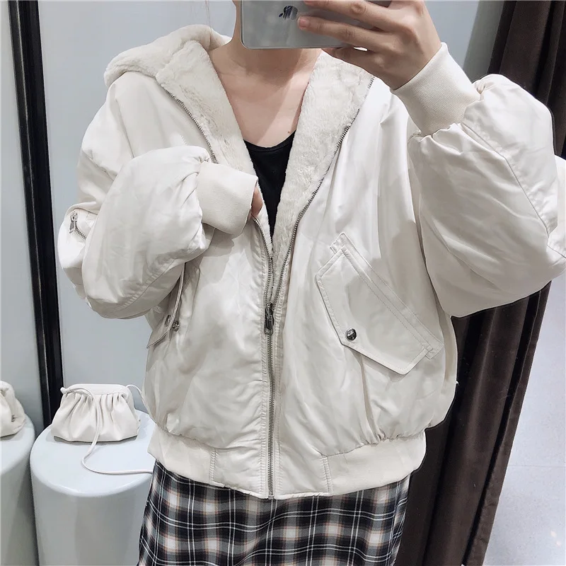 

Pq131 2019 Autumn And Winter New Style WOMEN'S Dress Double-sided Wear Hooded plus Velvet Jacket