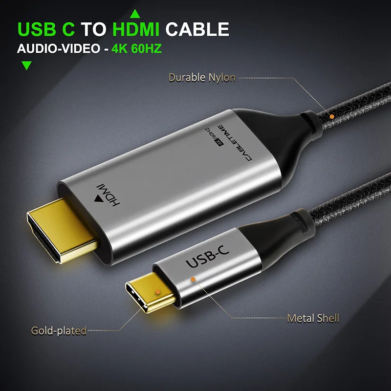 Baratos CABLETIME USB tipo C a hdmi Cable de 4k HDMI cable 4K 60Hz tipo C hdmi Thunderbolt 3 para Samsung Huawei mate 20 Libro pro USB C HDM C029