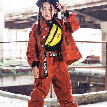 

Boys Girls Street Dance Performance Clothes Children Hip Hop Loose Long Sleeve Jacket And Pants Kids Jazz Dance Costumes DQL2642