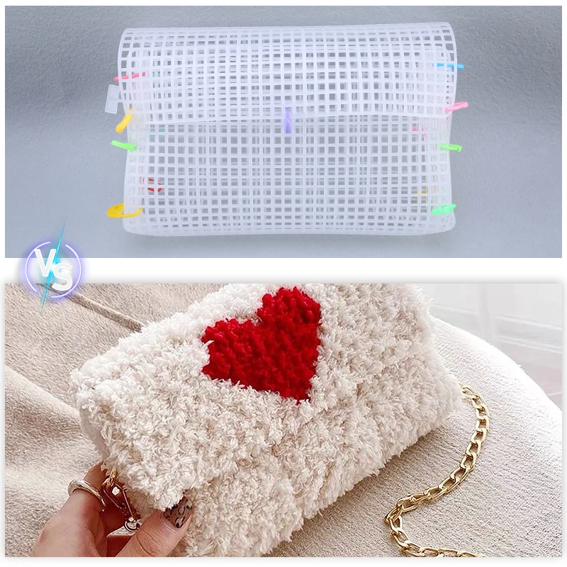 Description Picture 3 of itemKnitting Accessories & Weaving Plastic Mesh Sheet With Ribbon/Wool/Yarn DIY Bag Accessories Easy Knit Helper With Sewing Needle