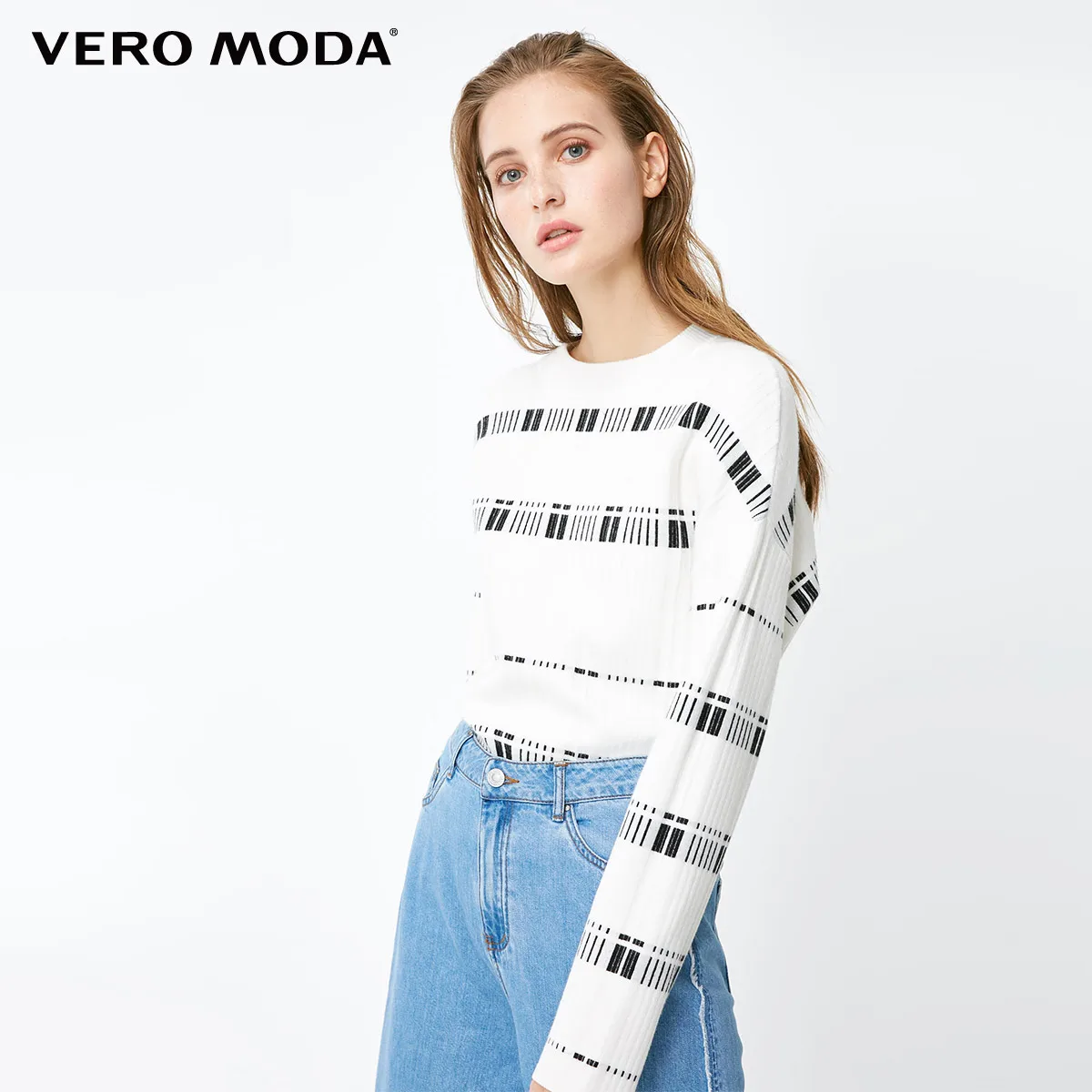 Vero Moda женский стиль OL полосатый с длинными рукавами вязаный | 319124524 - Цвет: Snow white