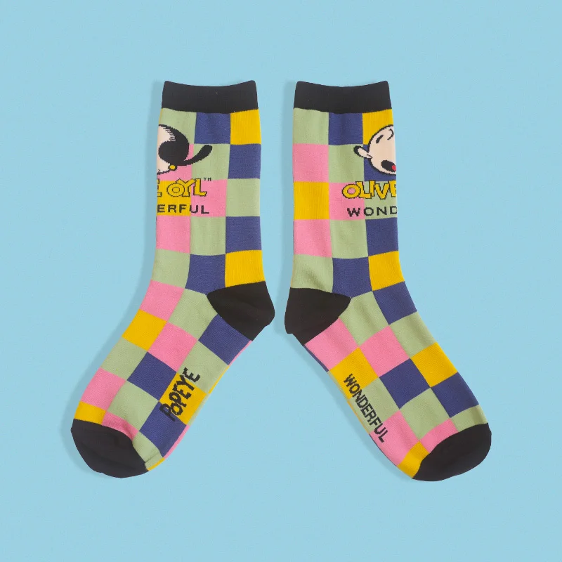 TKS9087-1 Match-Up Cartoon illustration Plaid candy cute socks sports pure cotton middle tube socks women's fashion socks(1Pair - Color: TKS9087-1
