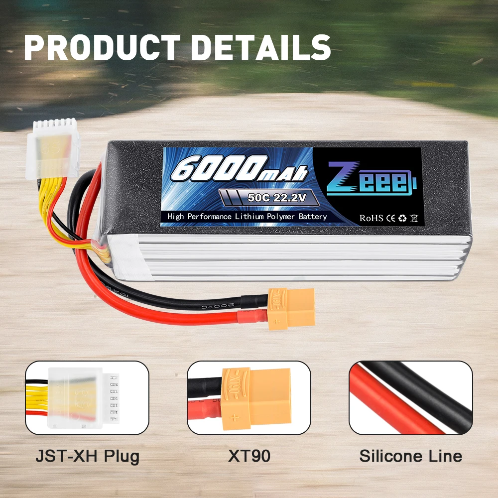 Zeee Lipo аккумулятор 6000mAh 6S 22,2 V 50C XT90 RC Lipo аккумулятор с разъемом XT60 EC5 для гоночного дрона FPV Вертолет Автомобиль Лодка Грузовик