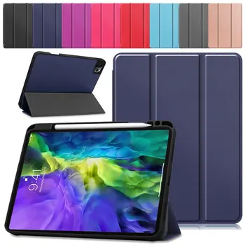 

Tablet Smart Case Cover With Pencil Slot For IPAD PRO 11inch 2020 2nd/2018 1st Gen Auto Wake/Sleep Leather Tri-Fold Stand Shell