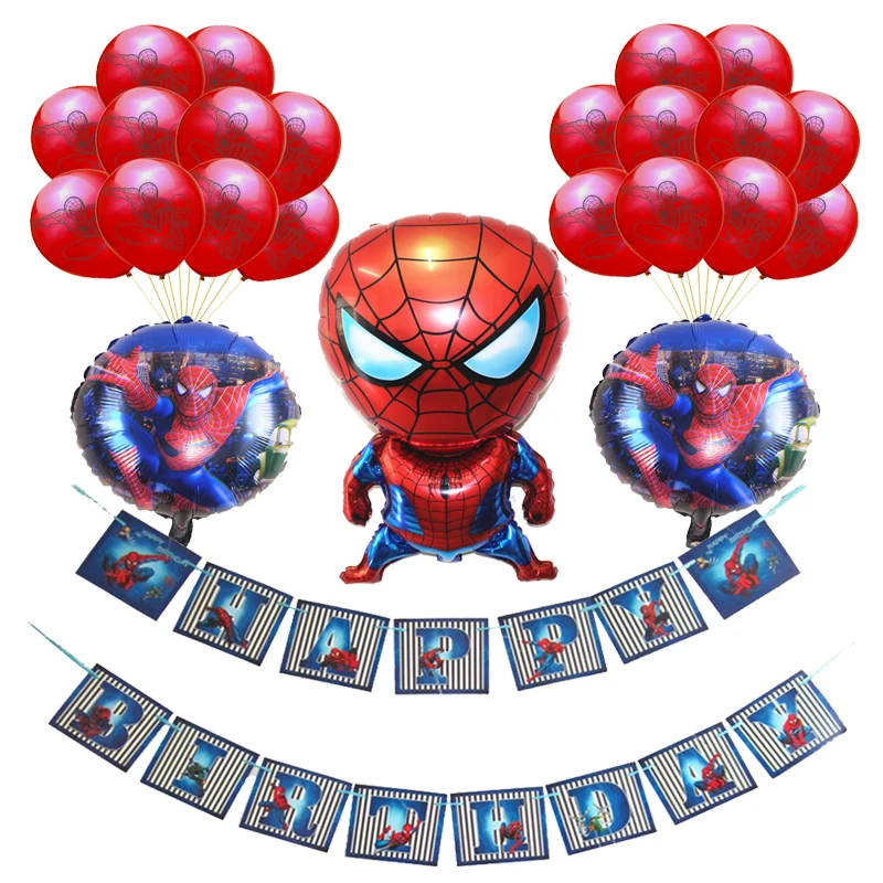 1 компл. Супер герой Spider-man гелиевые фольгированные шары счастливые Баннеры для дня рождения вечерние украшения детский душ баллоны Globos дети мальчик игрушка - Цвет: 1Set Spiderman