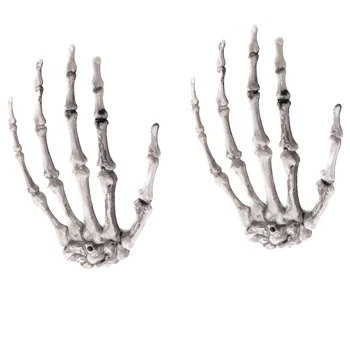 

2 Pair Halloween Decoration Realistic Life Skeleton Hands Plastic Fake Human Hand Bone Zombie Party Terror Scary Props