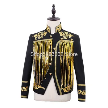 

Bar Male Singer Top Dj Host Ds Stage Atmosphere Performance Clothing Night Show Fashion Male Sequins Tassel Coat