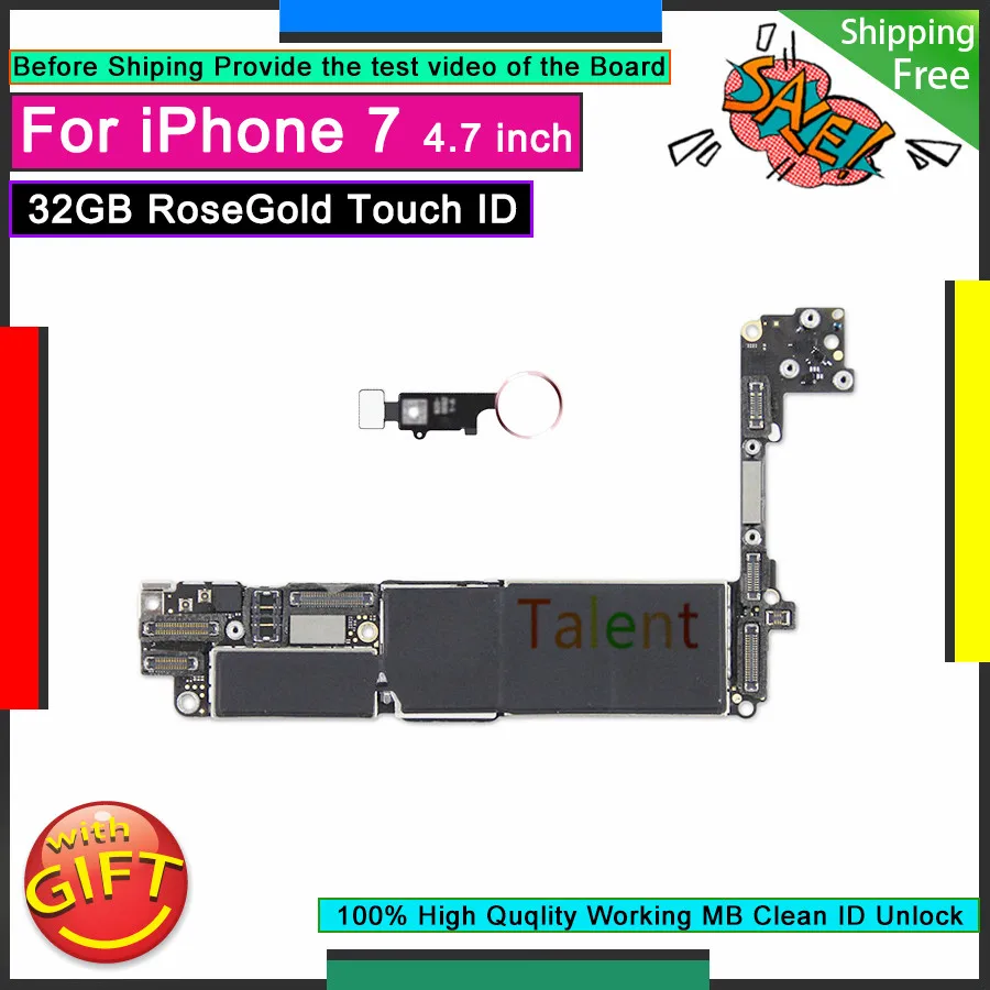 Материнская плата для IPhone 7 32 Гб RoseGold Touch ID разблокированная разборная