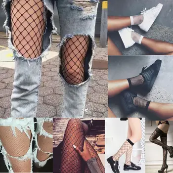

Women Crystal Rhinestone Fishnet Big Fish Net Tights Pantyhose Elastic Stockings Mesh Thigh-Highs Long Sexy Party Clubwear