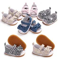 Детские сандалии; детские тапочки с бантом; Летние тканевые ботиночки для малышей с мягкой подошвой