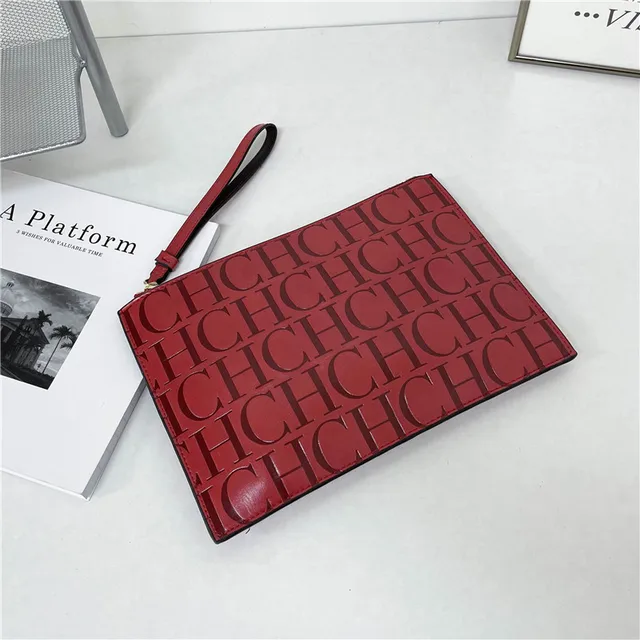 2021 New Luxury Brand CH Clutch Unisex High-quality CH Letter Pattern Clutch luxury envelope leather business clutch purse The first red
