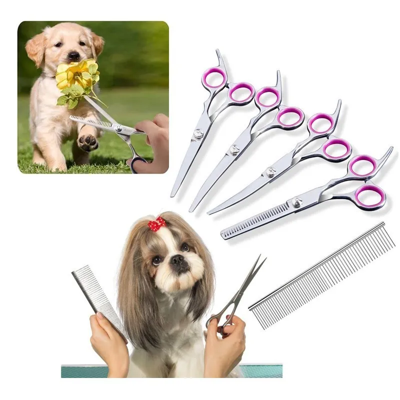 Recorte de pelo esquilar mascotas tijeras planas de acero inoxidable para tijeras de peluquería canina 6 pulgadas tijeras adelgazamiento borde afilado perro herramienta de corte
