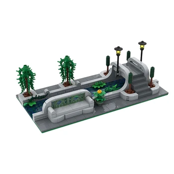 MOC 시티 스트리트 뷰 공원 강 빌딩 블록 모델 세트, 퍼즐 접합, 다리 만들기, DIY 교육 벽돌, 어린이 장난감 선물