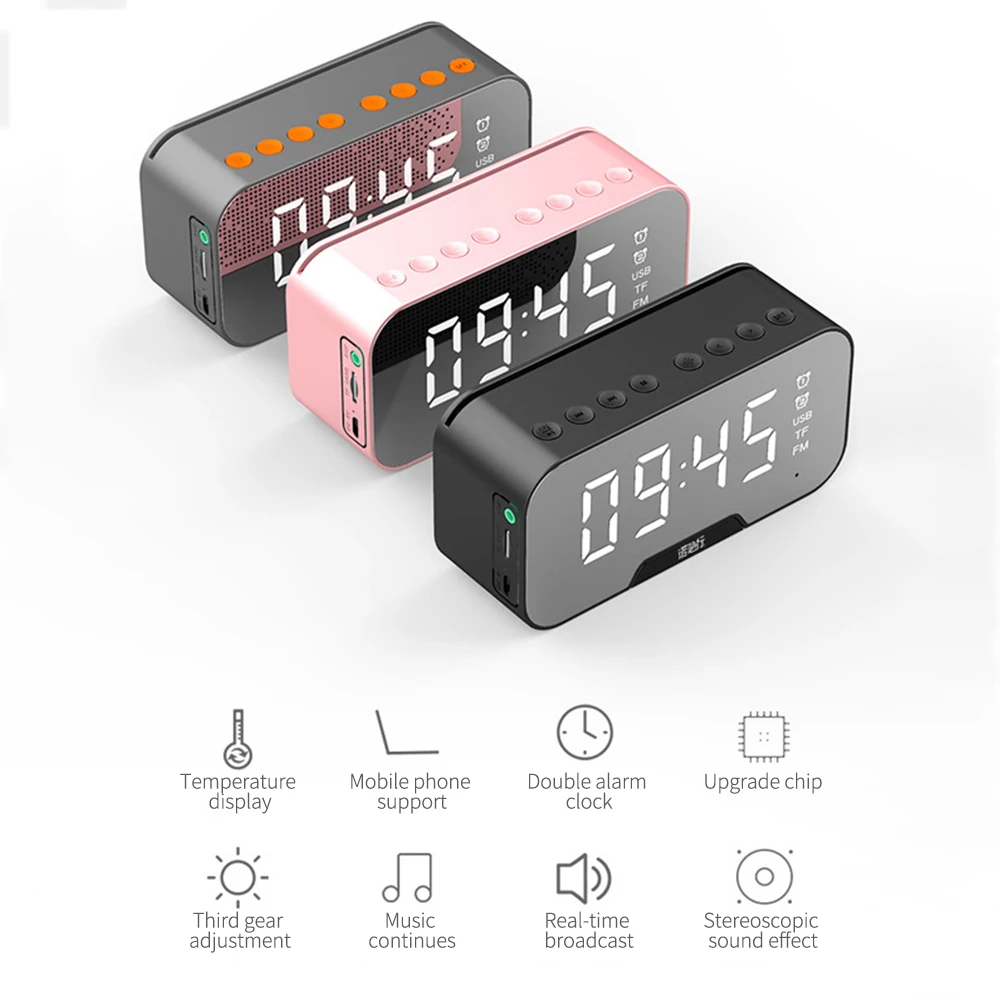 Многофункциональные часы с Bluetooth динамиком fm-радио светодиодный зеркальный будильник часы Повтор Настольные часы беспроводной сабвуфер музыкальный плеер