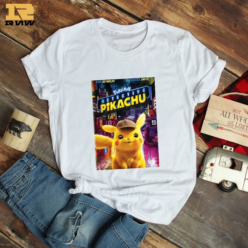 

Detective Pikachu Pokemon Printed t shirt Women Pokemon Female T-shirt Anime Pika Tee Shirt Femme Harajuku Ulzzang Pikachu Tops