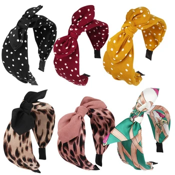 

Bow Knotted Wide Headband Dots Leopard Print Rabbit Ears Head Hoop Retro Headwear for Women Girls Hair Accessories