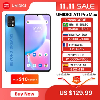 [In Stock] UMIDIGI A11 Pro Max Global Version Android 11 6.8" FHD+ Display Smartphone 128GB Helio G80 48MP Triple Camera 5150mAh 1