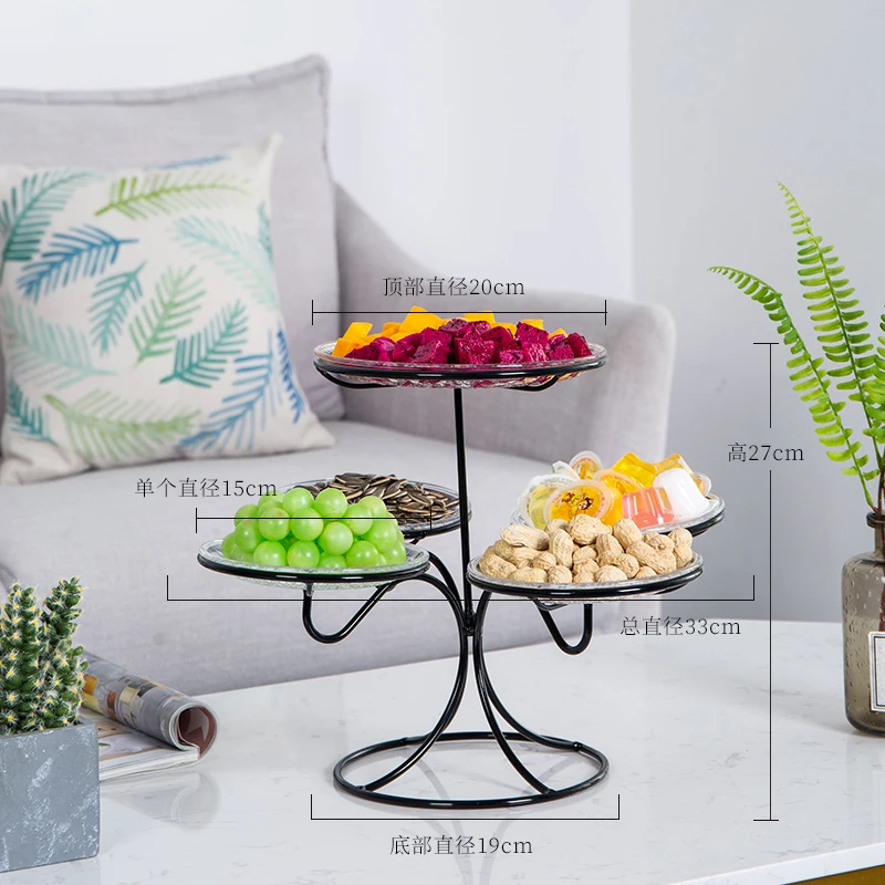 Металлическая многослойная фруктовая чаша для дома, гостиной, сухофрукты, десерт, конфета, фруктовое блюдо, банкетный десертный стол, стенд - Color: C  black