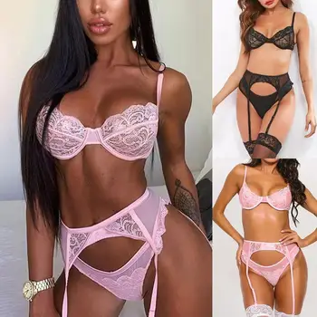 

2020 Women pajamas Sexy Lingerie set Babydoll Lace Bra Set G-string Panty Exotic Underwear Nightwear apparel pijamas women mujer