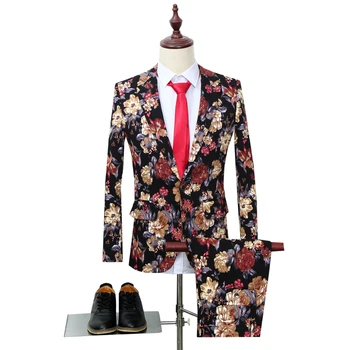 

Floral Party Suits Man Two Pieces Wedding Sets Suits Vintage Flower Print 2019 Harajuku Wedding Suit For Mens Slim Fit Clothes