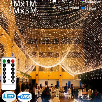 

3x1/3x3 Decoration LED Strip Romantic Curtain Garlands Party Lights Home Outdoor Holiday Christmas Wedding Christmas Fairy Light