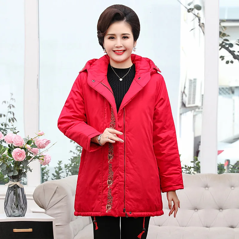 

Middle-aged Cotton-padded Clothes Women's Mid-length 2019 Autumn And Winter New Style Middle-aged Women Dress Cotton Coat Plus-s