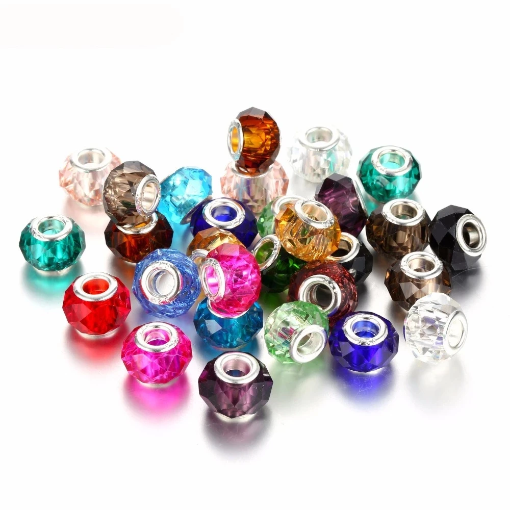 

20PCS Lot 5MM Big Hole Loose Cut Faceted Murano Glass Beads Charm Fit For European Charm Bracelet DIY Jewelry Making