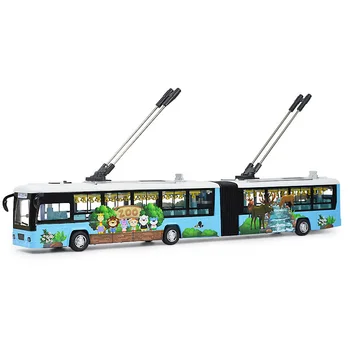 

High Simulation City Trolleybus Double Bus,1:48 Alloy Pull Back Double Bus Model,Toy Cars