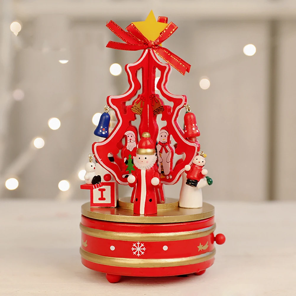 Wooden Music Boxes Christmas Tree Carousel Shape Rotating Music Box for Kids Toy Gift Table Decor Desktop Christmas decoration