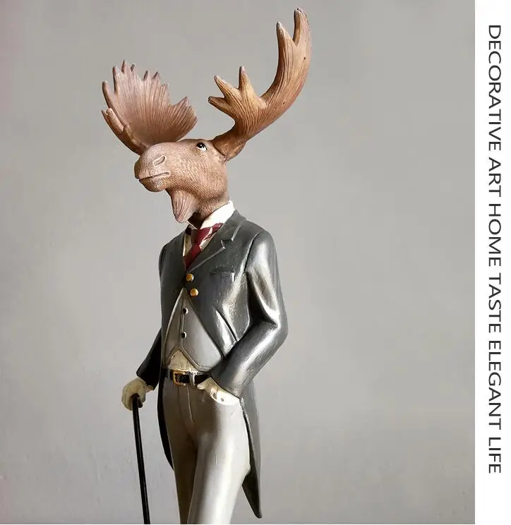 American Resin Gentleman Deer Fox Owl Ornaments Home Livingroom Furnishings Crafts Clothing Store Cafe Club Figurines Decoration