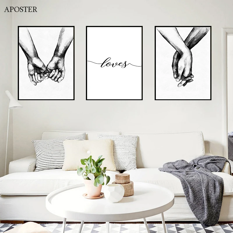 

Nordic Pictures Black And White Holding Hands Canvas Prints Painting Poster Lover Quote Wall Art For Living Room Abstract Decor