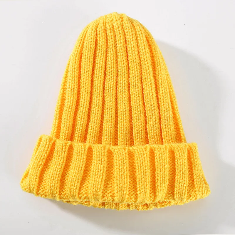 yellow Новые модные зимние шляпы для девочек и мальчиков, вязаная шапка, теплая зимняя детская эластичная одноцветная шапка, унисекс, конический колпак - Цвет: yellow
