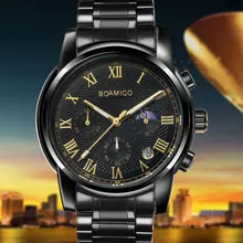 Новые часы Мужские люксовый бренд BOAMIGO Хронограф Мужские спортивные часы водонепроницаемые полностью стальные Модные кварцевые мужские часы