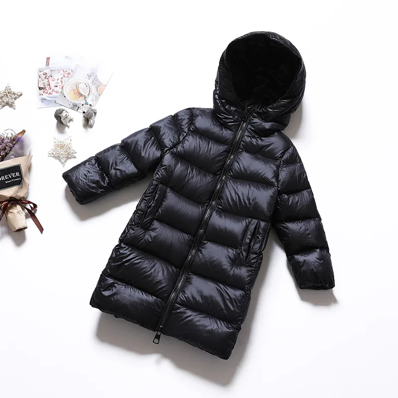 Winter Children Boys Jacket Hooded Warm Down Jacket For Boy Teenage Coat Kids Parka winter jacket girls coat - Цвет: Черный