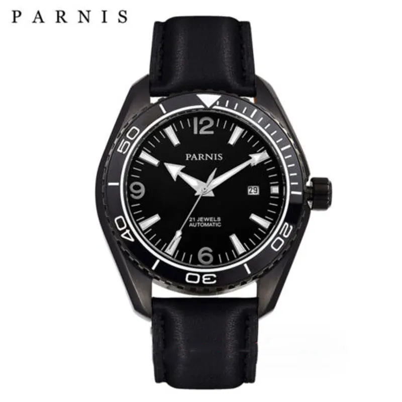 Black PVD 45 мм PARNIS черный циферблат сапфировое стекло 21 jewels Miyota автоматические мужские часы - Цвет: Black PVD