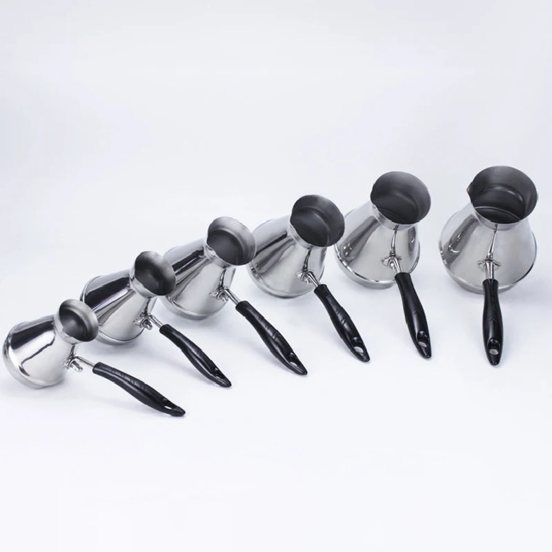 European Long Handle Moka Pot Portable Turkish Arabian Stainless Steel Coffee Pot Butter Melting Pot Coffee Utensils 250Ml