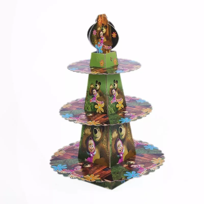 

Masha And Bear Party Supplies 3-Tier Cupcakes Holder Birthday Cake Stand Candy Cake Display Stand Baby Shower Kids Decorations