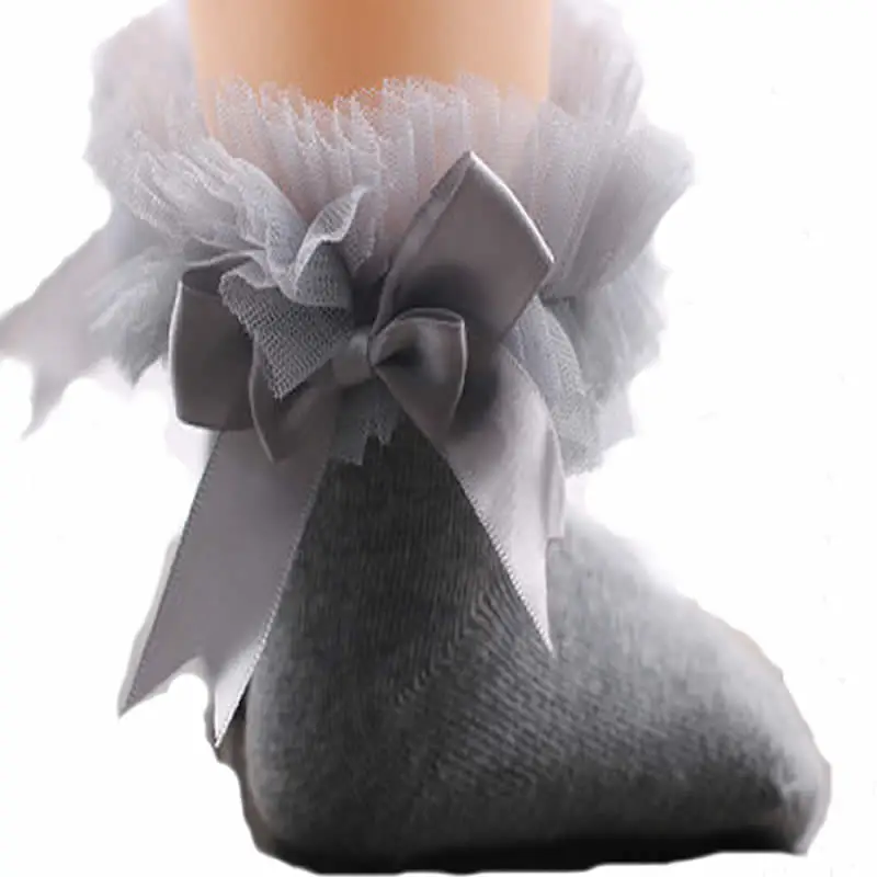 Кружевные весенне-осенние детские носки для девочек хлопковые кружевные Детское для девочек с бантом гольфы для малышей праздничная одежда для принцесс