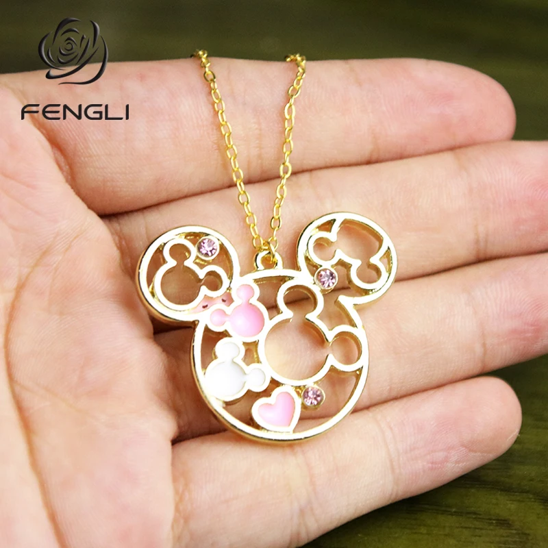 FENGLI Mickey Трендовое ожерелье и Подвеска для женщин Золотая Длинная цепочка девушек