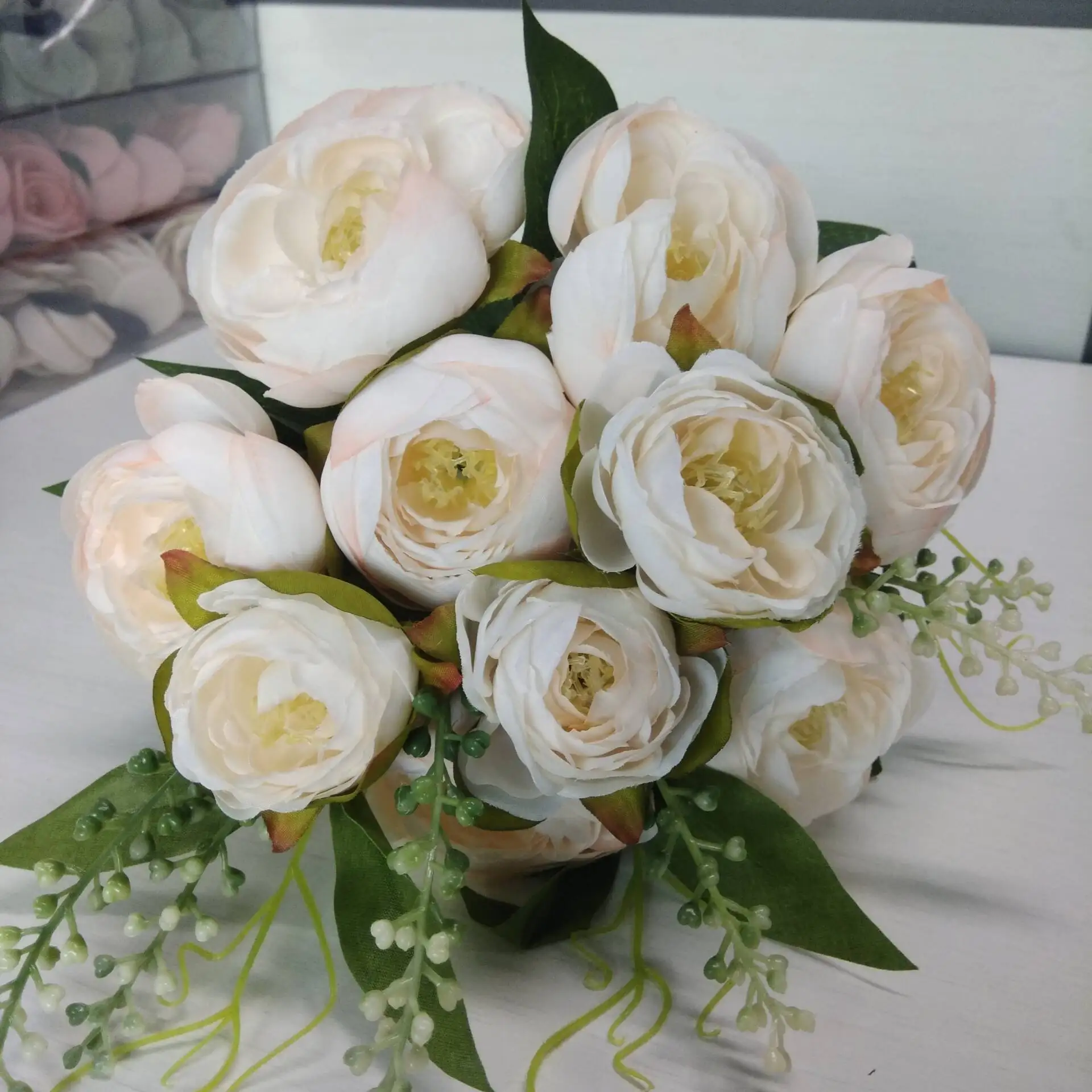 light pink Meldel свадебные букет искусственного шелка Роза Пион 7 цветок с головками розовый букет невесты DIY Выходные туфли на выпускной бал Свадебные Поставки - Цвет: light pink
